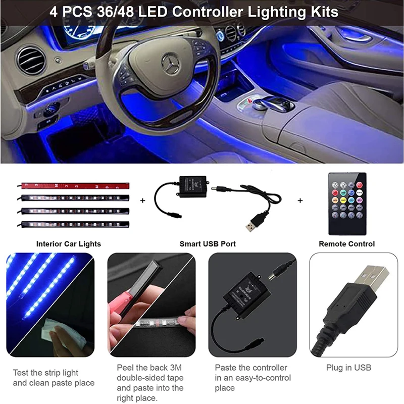 Car Interior Atmosphere Foot Lights RGB LED Strips Decorative