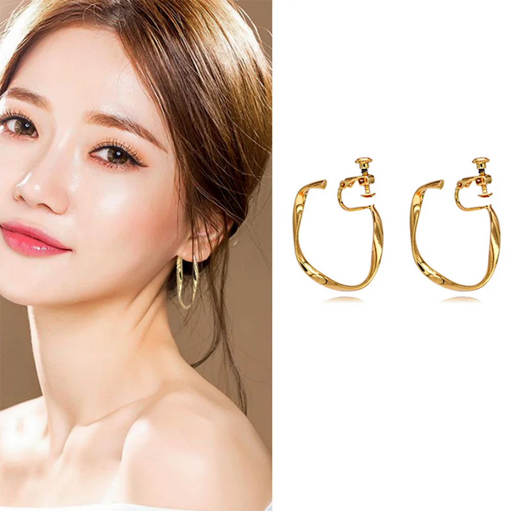 Fashion C Shape Hoop Clip on Earrings No Pierced for Women Party Wedding Luxury Fashion Geometric Circle Ear Clip hoop earrings ear clip earrings clip earrings ear clip