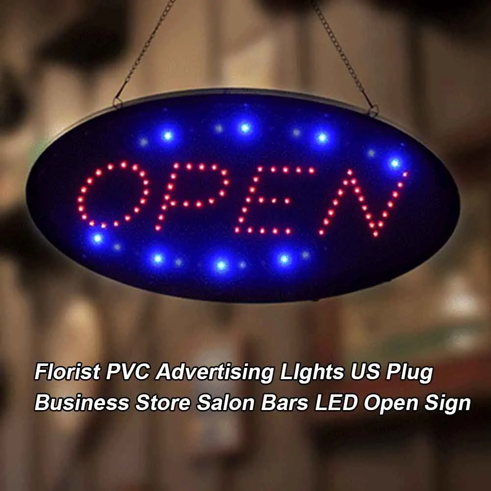 

Easy Install LED Open Sign Flashing Mode PVC Business Store Cafe Show Window Florist Shops US Plug Advertising LIghts Bars Salon