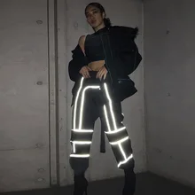 ^#Cheap Light Reflective Pants Women Stripe Gothic Cargo Pants Ladies Jogger Wild Streetwear With Sashes 2019 Autumn Winter Harem Pants ^#Cheap Light Reflective Pants Women Stripe Gothic Cargo Pants Ladies Jogger Wild Streetwear With Sashes 2019 Autumn Winter Harem Pants