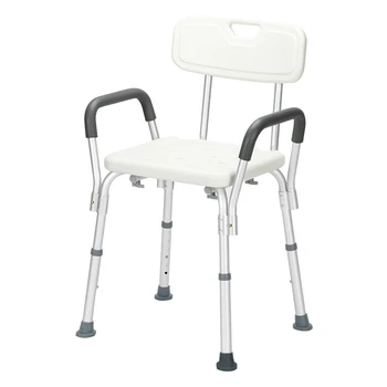 

Aluminum Alloy Lifting Bath Chair 6 Files With Armrests With Backrest PE Seat Stool Rubber Floor Mat White