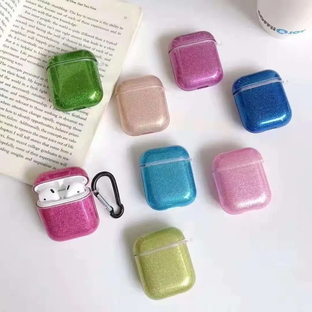 

Glitter Bing Sequins Case For Airpods 2 1 Apple Wireless Bluetooth Earphone Accessories Cover Bag With Hang Hook
