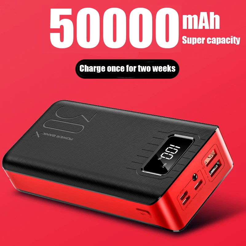 

50000mAh Power Bank Outdoor Fishing TypeC Micro USB QC Fast Charging Powerbank LED Display Portable External Battery Charger