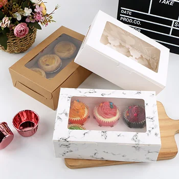 

10Pack Marbling Cupcake Box and Packaging Cake Cookie Marble Dessert Box with Window 2/4/6 Cavities Muffin Dragees Holder