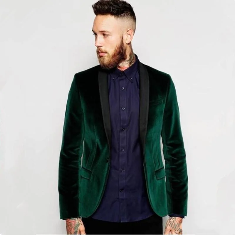 Green Velvet Jacket Black Shawl Lapel 