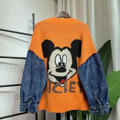 Orange Женский кардиган, свитер, пальто, модный мультяшный вязаный свитер с v-образным вырезом, Свободный кардиган, верхняя одежда, Женская Осенняя зимняя куртка, пальто - Цвет: Orange