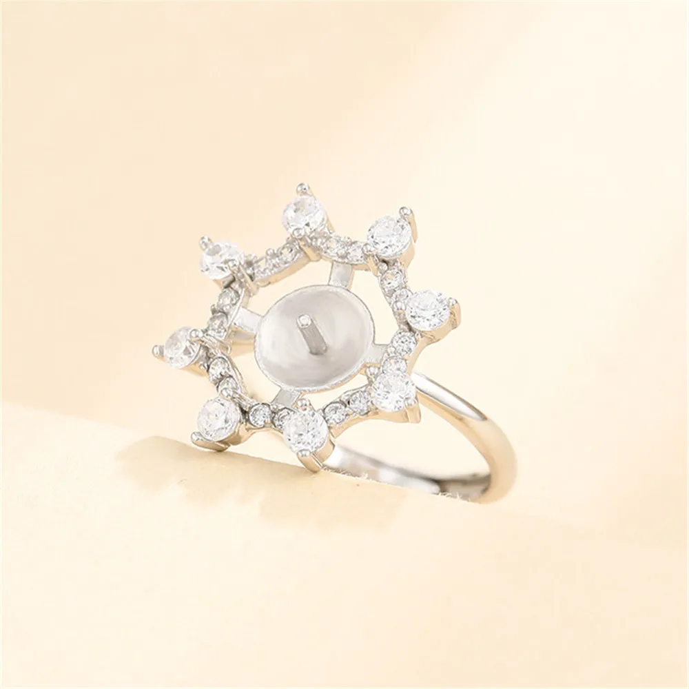 Ring Blank for 8mm-9mm Round Beads or Pearls White Gold Plated 925 Silver Zircon Ring Setting Adjustable Ring Base SR0096