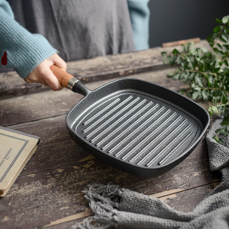 Steak Pan, Cast Iron Square Grill Pan, Skillet Pan With Handle