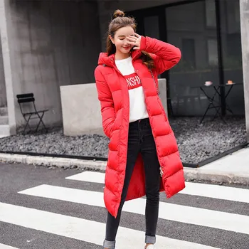

Women Parka Hooded Long Coat Casual Solid Full Sleeve Thick Warm Parkas Female Coats 2019 Pockets Winter Fashion Ladies Clothes