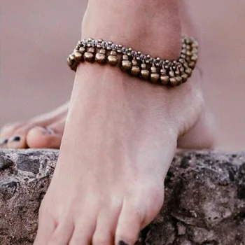 

Vintage Brass Anklet Bracelet Charms Jingle Bell Tassel Barefoots Beach Foot Jewelry Bohemian Bracelet On Leg Pulseira Masculina