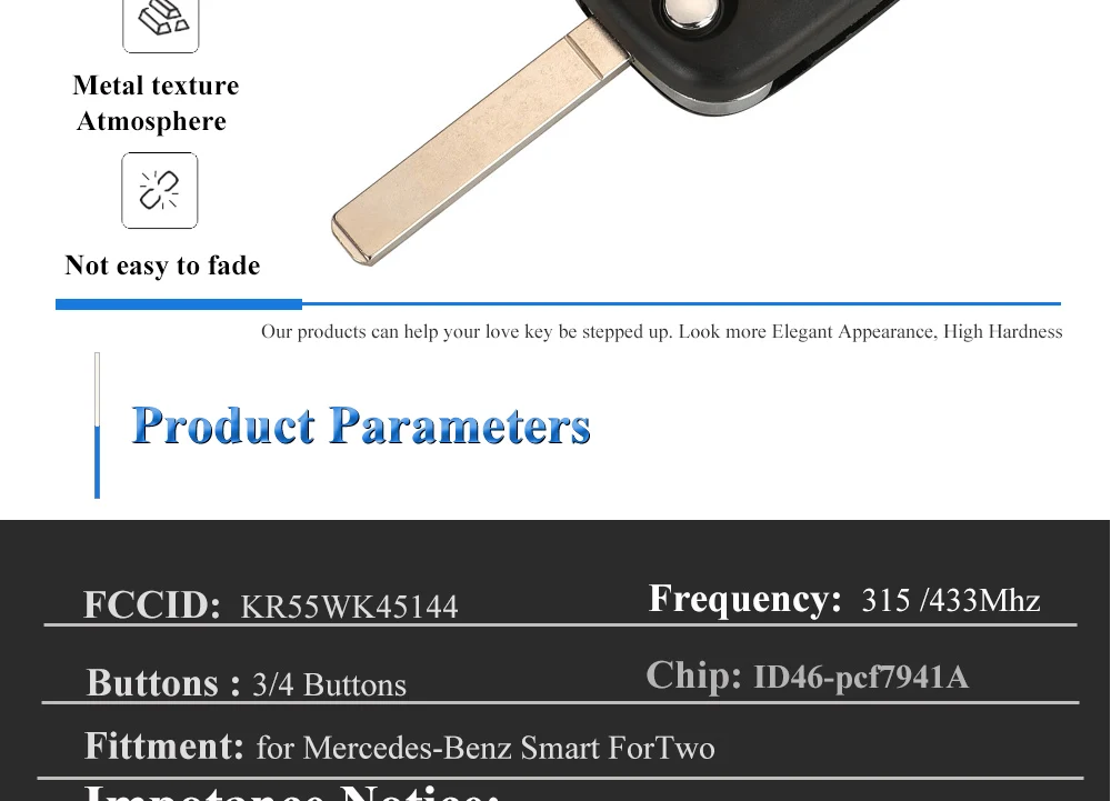 Keyforkess aggiornamento Flip chiave auto remota per Mercedes Benz Smart Fortwo 451 MB City Roadster 3/4 pulsante 315/433Mhz 7941 ID46 Chip 11 Keyforkess aggiornamento Flip chiave auto remota per Mercedes Benz Smart Fortwo 451 MB City Roadster 3/4 pulsante 315/433Mhz 7941 ID46 Chip - Hc4c31a2f991348c9830ff525387f98fd4