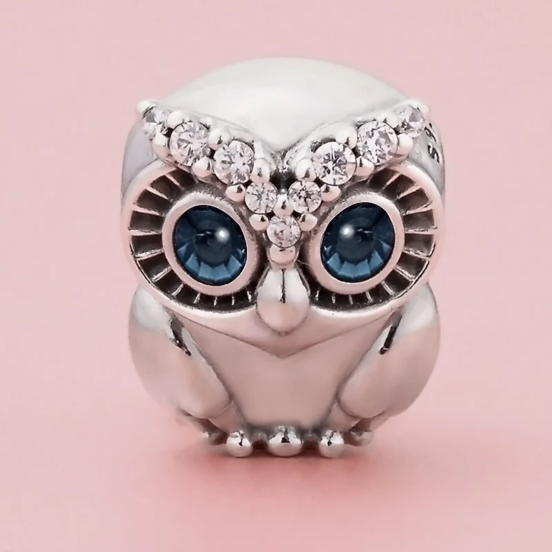 

2020 Jewelry 100% silver 925 beads sparkling Owl Charm for charms bracelet bangle DIY Pulseira Gift,1pz