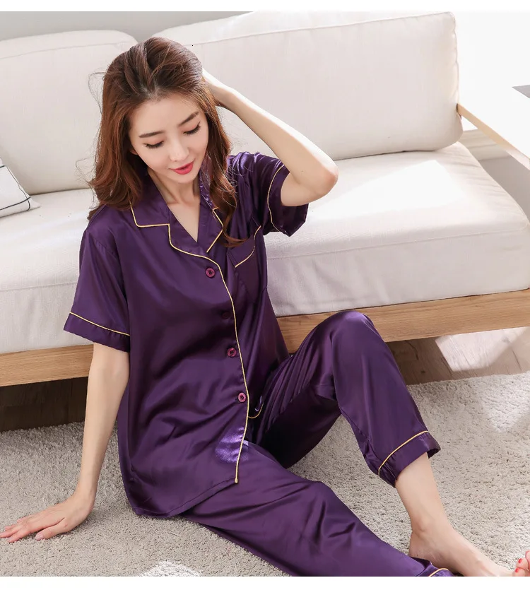 BZEL короткий рукав пижамы наборы Лето пижамы Повседневная одежда, Домашняя одежда шелк атласная пижама из двух предметов набор гостиная сна