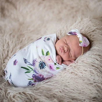 

2 Pieces Set Baby Sleeping Bag Bow Knot Hair Band Two-piece Anti-kick Cocoon Baby Sleeping Bag Photography Accessories