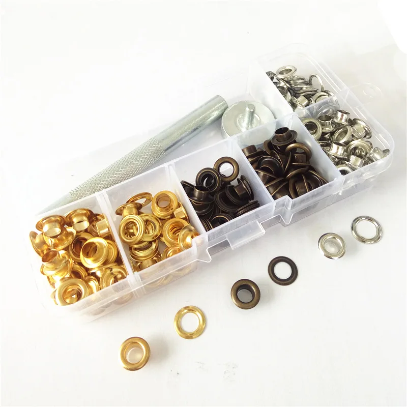 

Inner Diameter 5mm Outer Diameter 10mm Small Eyelet 150 Case 3-Color + Assembling Tool Boxed Supermarket Metal Eyelet Set