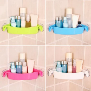 

4 Colors Bathroom Corner Storage Rack Organizer Shower Wall Shelf with Suction Cup Home Corner Kitchen Bathroom Shelves