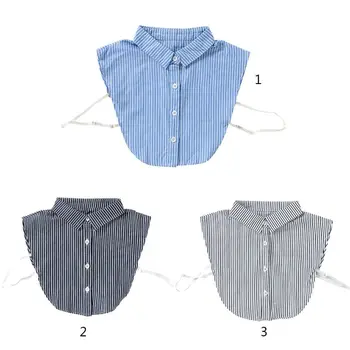 

Classic Stripes Pointed Lapel Fake Collar Plaid Half Shirt Necklace Choker with Buttons Adjustable Band Women Clothing Decor