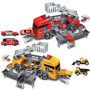 

Children Simulation Fire Engineering Vehicle Parking Lot Educational Pull-back Car Set for Kids Car Model Toys