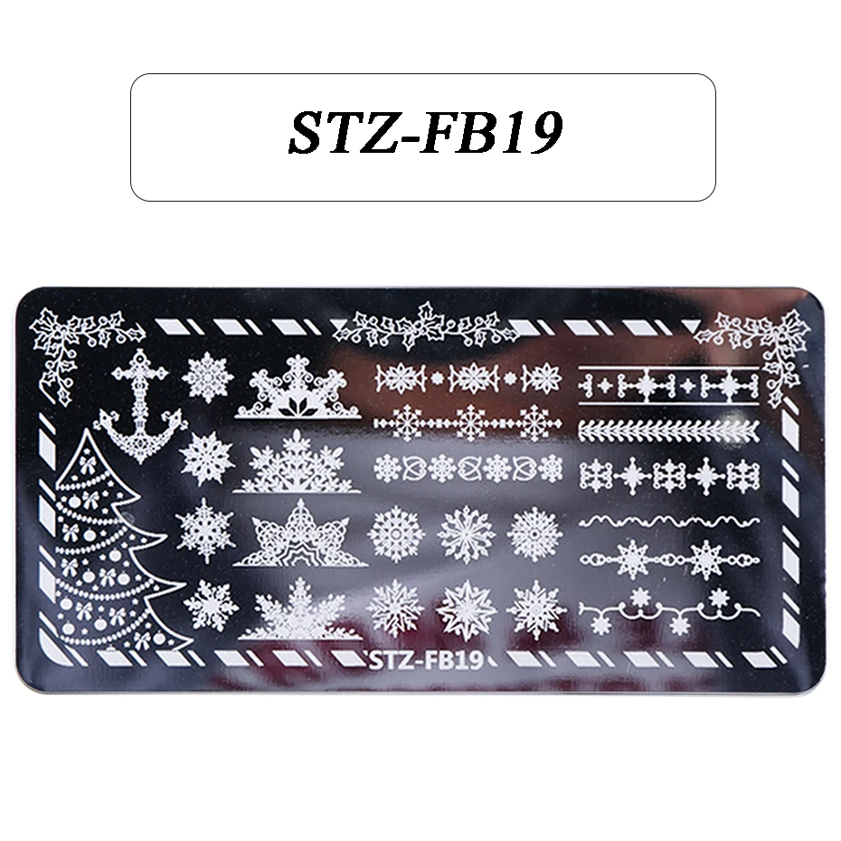 STZ-FB19 1 шт нержавеющая сталь ногтей штамповки пластины Маникюр листья клен шаблон плесень Рождественские снежинки Дизайн ногтей украшения LYSTZFB01-19 - Цвет: STZ-FB19