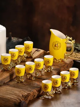 

Ceramic Wine Sets Drinking Set 14 Pieces Wine Glasses & Bottles With Tray Bars Set Wedding Gifts Chinese Zodiac Wine Cup Sets