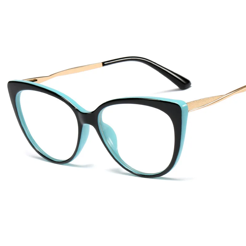 Fashion Flat Mirror Optical Glasses Female Metal Luxury Brand Designer Spectacles Transparent Cat Eye Glasses Frame Male Myopia - Цвет оправы: 6