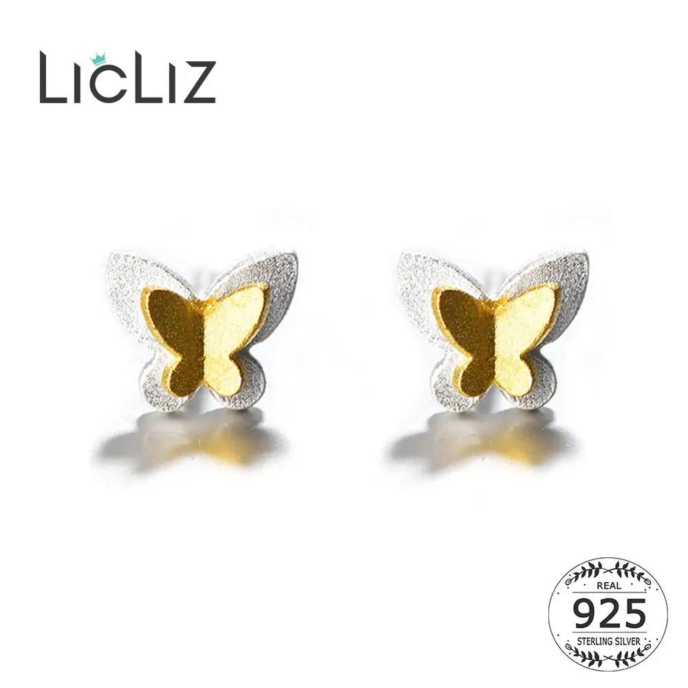 Женские Двухцветные серьги-гвоздики LicLiz из стерлингового серебра 925 пробы с