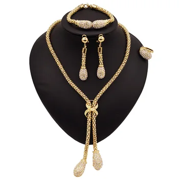 

Yulaili Top Quality Vintage Style Gold Plated Round Crystal Pendant Necklace Earring Bracelet Ring African Party Jewelry Sets