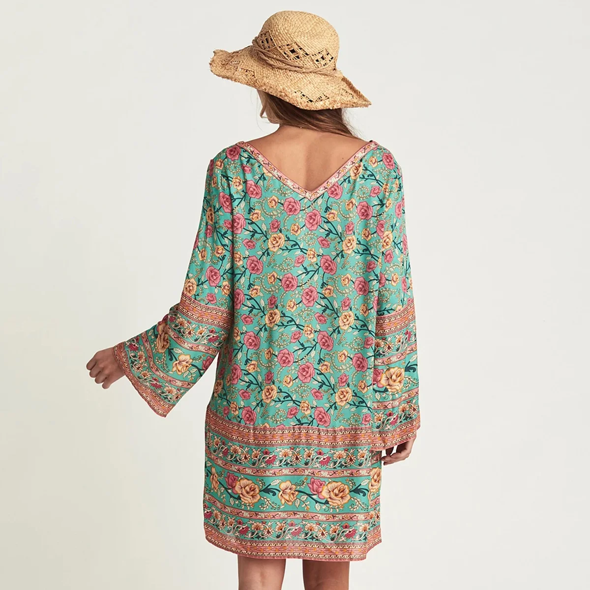 Cena Jastie sukienka z długimi rękawami odzież damska 2019 sukienki jesienne kwiatowy Print dekolt w serek elegancka sukienka Boho Vestidos de fiesta de noche