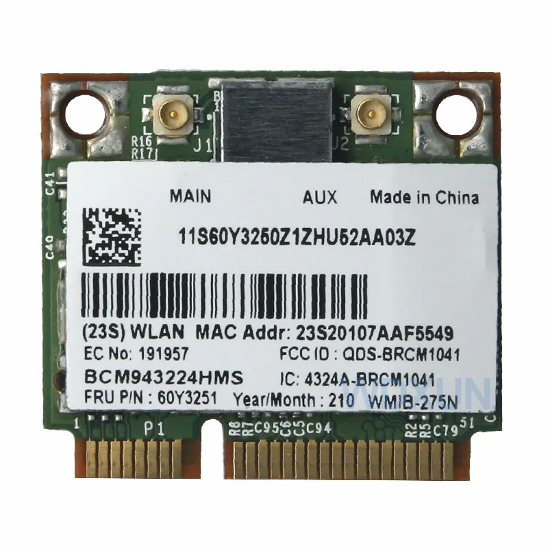 Lenovo FRU 60Y3251 Broadcom BCM943224HMS BCM943224 Mini PCI-e 무선 WIFI 보드 카드, X130E X121E X131E X140E 용 카드