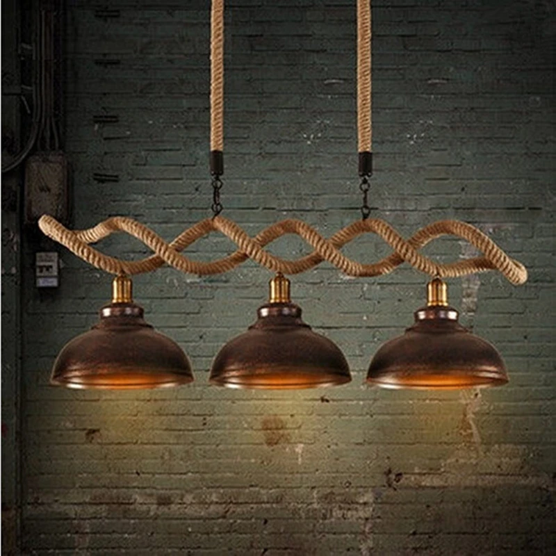 Hemp Rope Loft Style Pendant Lights 3E27 LED Edison Bulb Industrial Vintage Hanglamp Fixtures Pendant Lamp Luminaire Suspension (1)