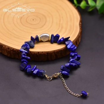 

GLSEEVO Original Design Fresh Water Baroque Pearls Natural Blue Stones Enthic Brcelets For Women Girls Jewelry Pulseira GB0201B