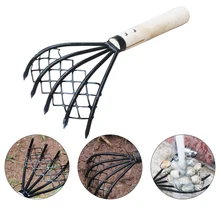 

5 Claw Clam Rake with Net Wood Handle Rake Shell Digging Tool Dig Seafood Accessories Gardening Beach Rake