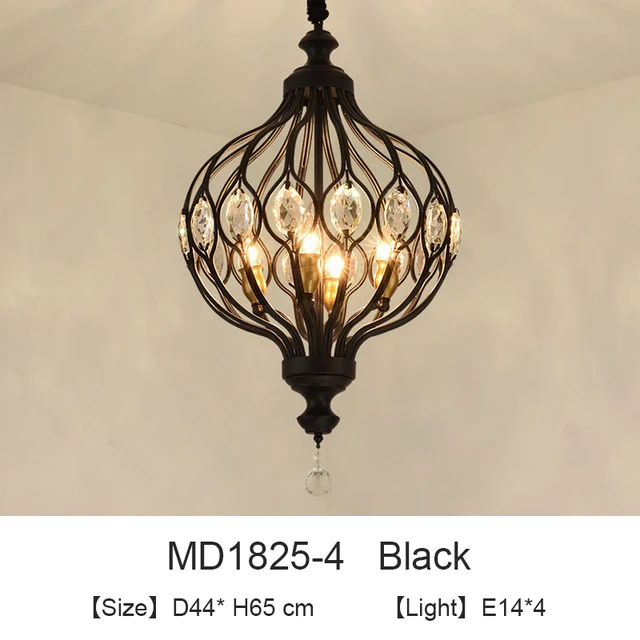 Nordic Crystal Pendant Lights Black Dining Table Lamp Hanging Light For Kitchen Living room Bedroom Corridor led Industrial Lamp 4lights-b