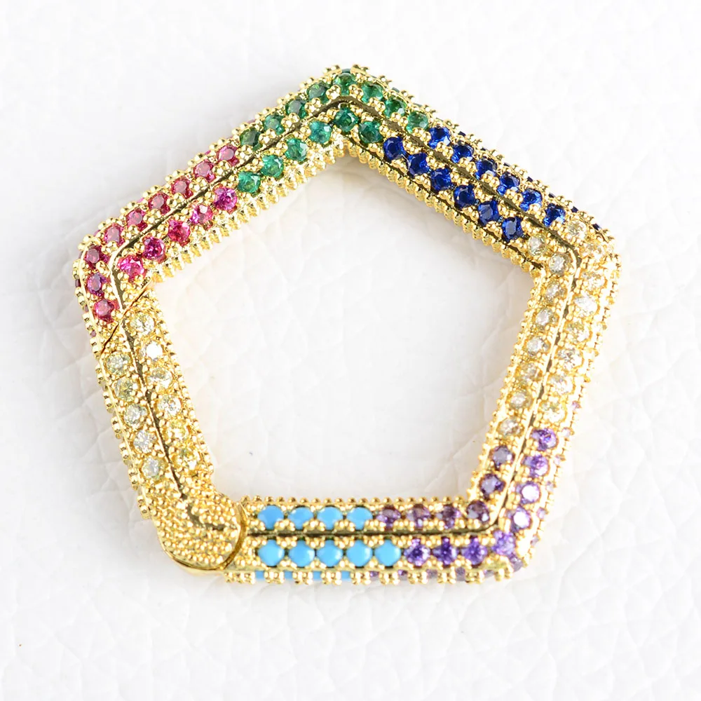 3PCS, Rainbow CZ Micro Pave Round / Heart / Round / Lightning /diamond Shape Clasp, Gold Color Carabiner Clasp