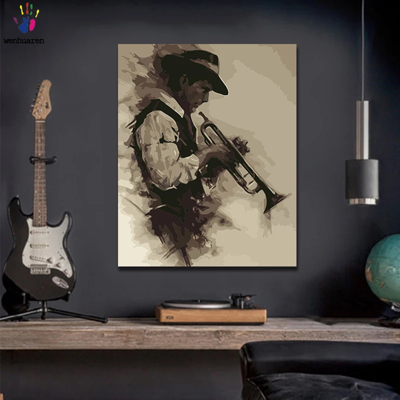 Картина маслом «сделай сам» состоит из цифр и цветов. Масло paintingA человек играя на трубе может быть использован как украшение дома