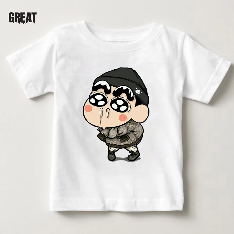 Детская футболка, милая одежда Crayon Shin-chan Детская футболка с японским Аниме футболки для девочек с героями мультфильмов Топ для мальчиков От 3 до 9 лет - Цвет: White T-shirt