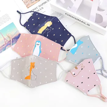 

2PCS Cute Mouth Mask Cartoon Pattern for Kids Cotton Mask Anti Pollen Dustproof Face Mask Reusable Breathable for Spring Summer