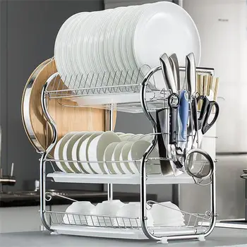 

3 Layer Chrome Alloy Cutlery Stand Shelf Cutlery Dish Rack Kitchen Dish Storage Rack Drain Storage Rack Knife Holder Home New