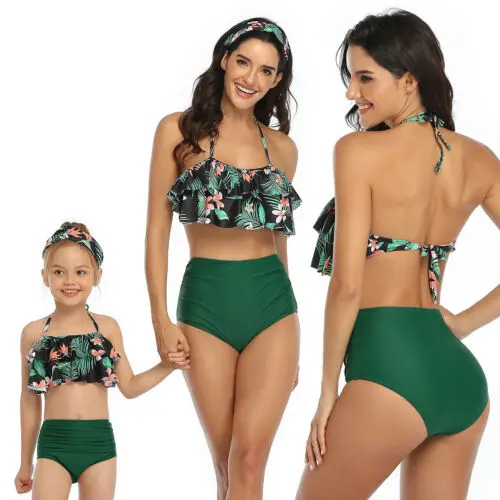 

Summer Family Matching Adult Kids Ruffle Swimwear Two Piece Bikini Bathing Suit Swimsuit Set For Mother Daughter Beach wear