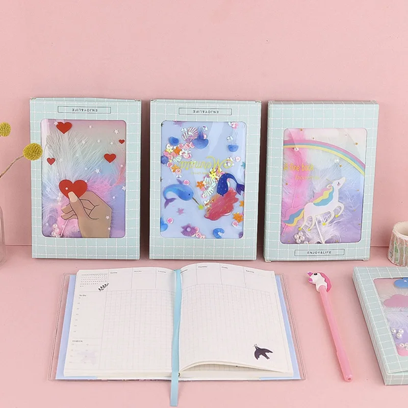 

1PC A5 Cute Unicorn Notebook Kawaii Mermaid Journal Diary Notebook Creative Quicksand Sketchbook For Kids Gift Stationery