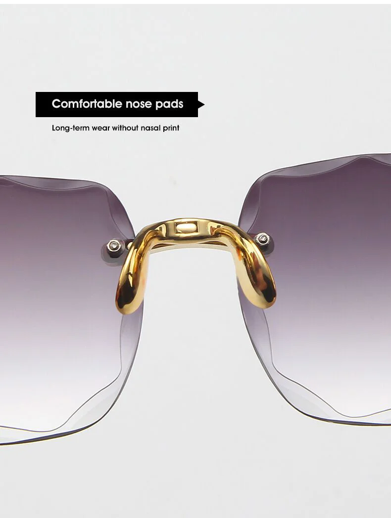 Retro Square Sunglasses For Women Designer Gradient Rimless Style_voghion.com