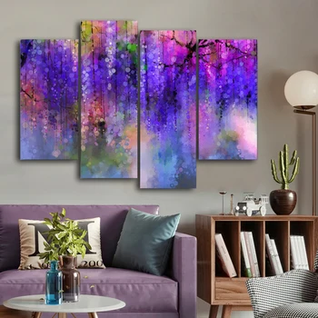 

Laeacco Purple Abstract Canvas Painting Calligraphy Posters Prints Home Decorative Wall Art Pictures For Living Room No Frame