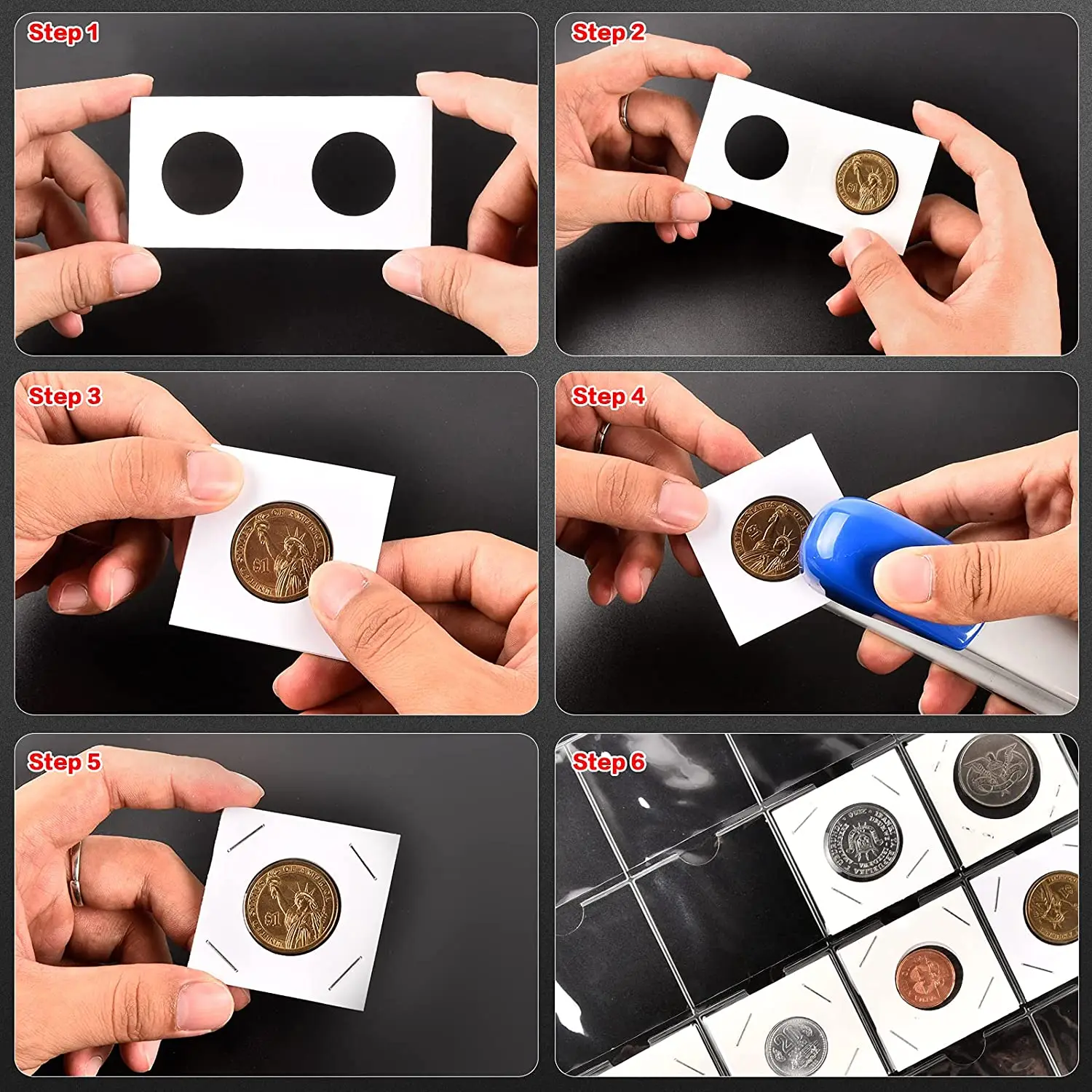 10 Sheets Golden Silver Dollar Coin Storage Book Refills to Insert Coin Collection Holders for Collectors Stander 9-Holes Stamp Sleeves for Folder Binder 20-Pocket Coin Pocket Sleeves 