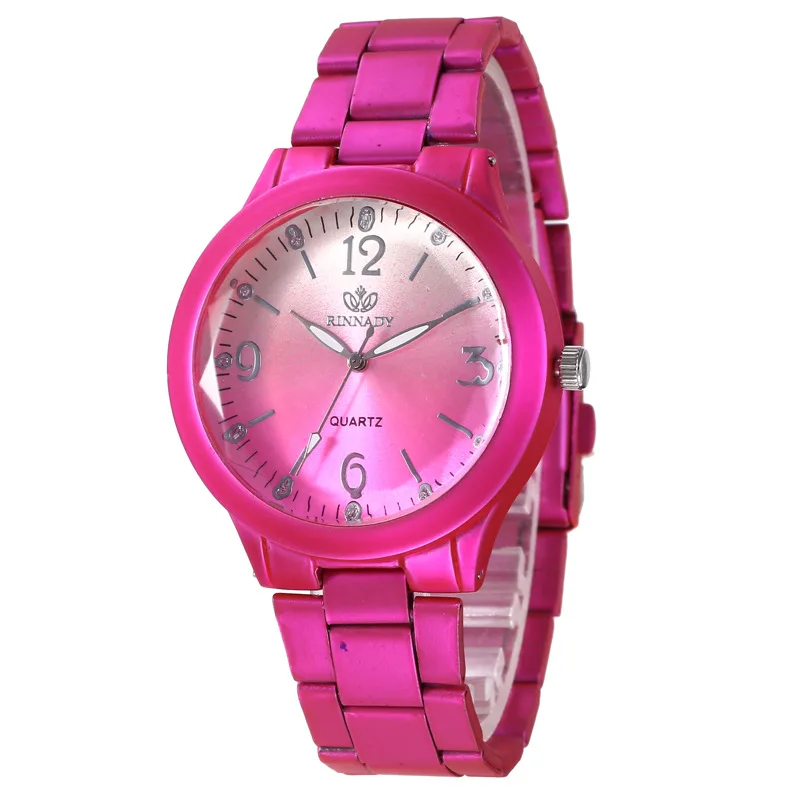 

Hot Selling Multi-color Steel Belt Diamond Set-Style WOMEN'S Watch Simple with Numbers Measuring Crystal Quartz WOMEN'S Watch