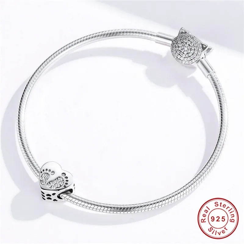 Подходит для браслета Pandora, серебро 925,, CZ, милый мальчик, отпечаток сердца, бусины, S925, маленькие детские ноги, треки, Подвески для изготовления ювелирных изделий