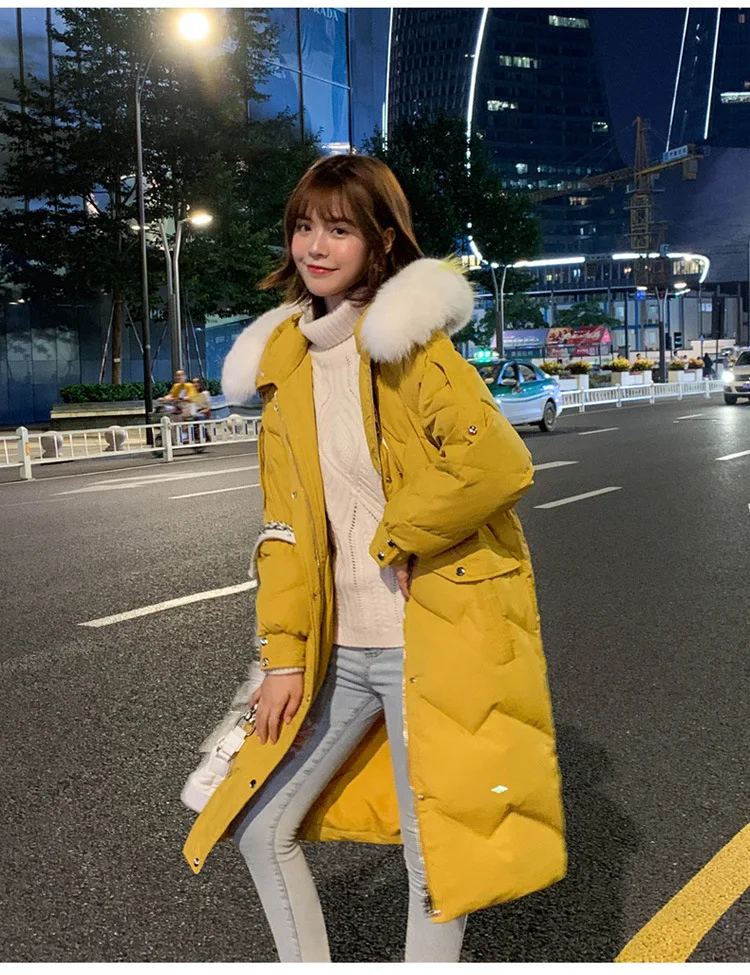 TopFurMall)European Winter Women Parkas Down Coats Jackets Real Fox Fur Hoody Lady Long Outwear Overcoat LF9168
