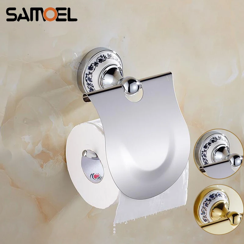 

Classic Wall-Mounted Chrome Toilet Paper Roll Holder Silver Color Bathroom Accessories Gold Tissue Holder With Porcelain PH233