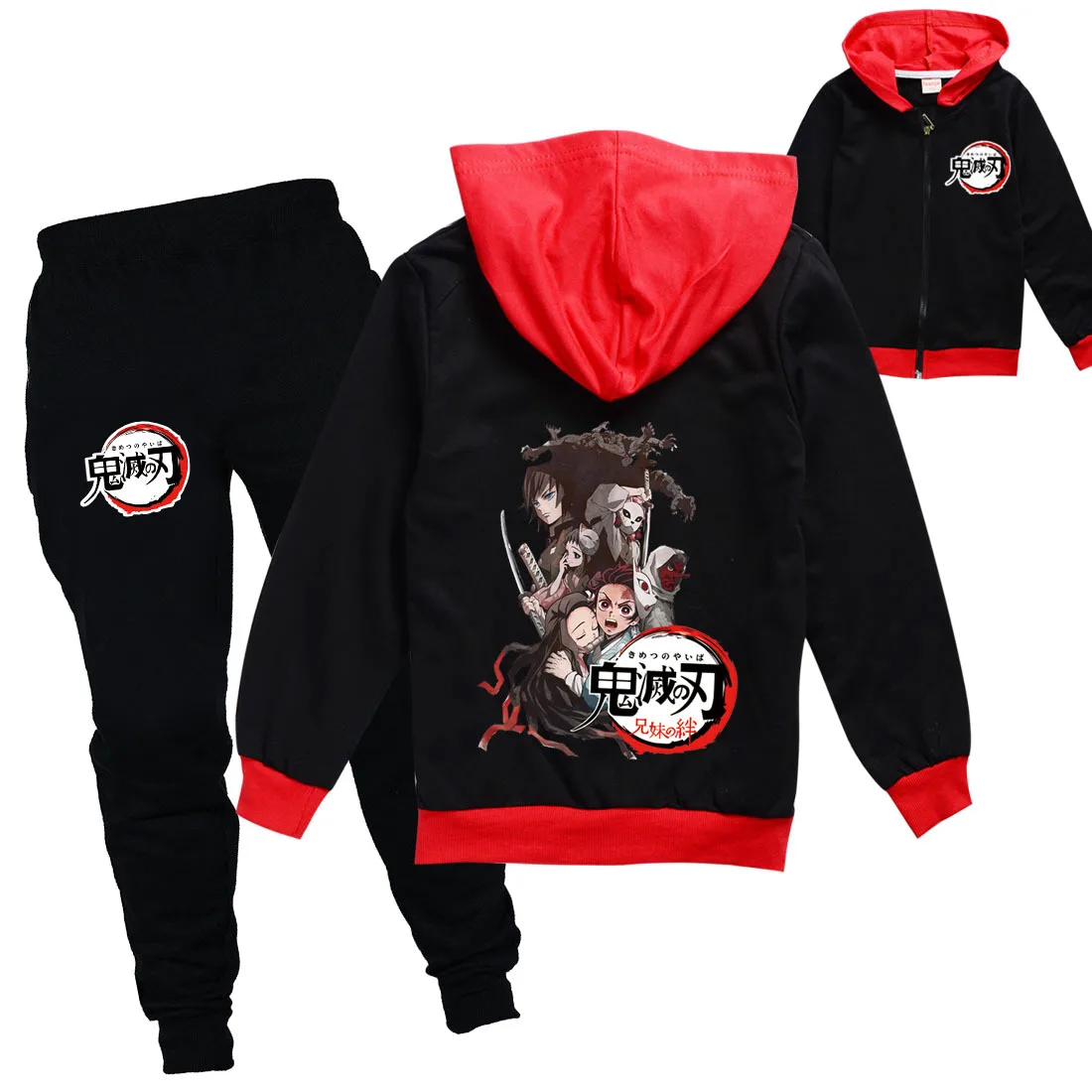 

Boy's cartoon sweater suit Children's zipper jacket + pants suit Demon Slayer autumn long-sleeved hoodie girl halloween clothes