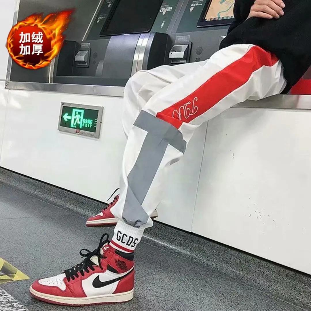 

INS Super Fire Athletic Pants plus Velvet Beam Leg Trousers Men Winter Pants Men's Korean-style Trend Loose Casual Pants