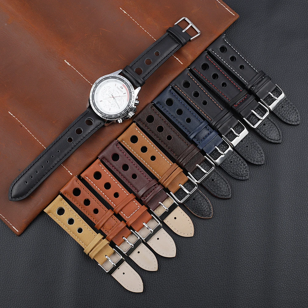 Echt leder Armband 18mm 20mm 22mm 24mm brauner Kaffee schwarz Renn armband hand gefertigte Nähte Schnell verschluss Uhren armband – Detail 12